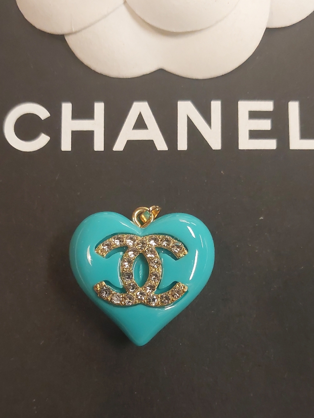 CC Turquoise Heart Gold Crystal Pendant